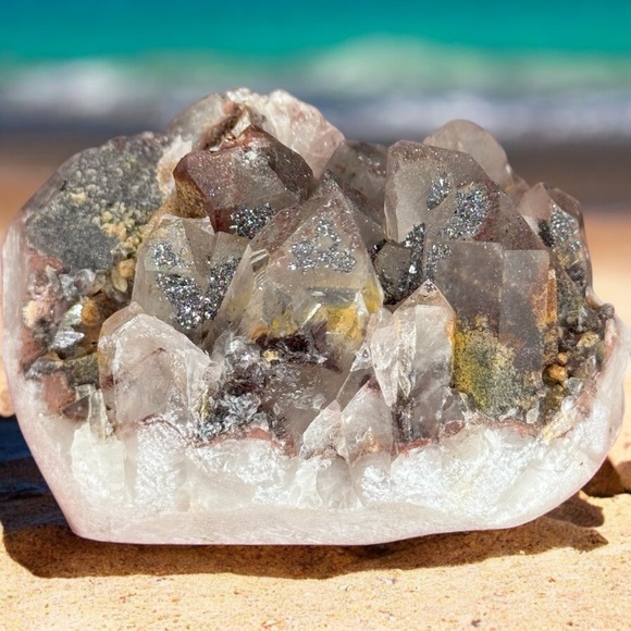 Accessories - Sunset 🌅 Phantom Quartz Hematite Sugary Druzy Inclusions India Raw Specimen